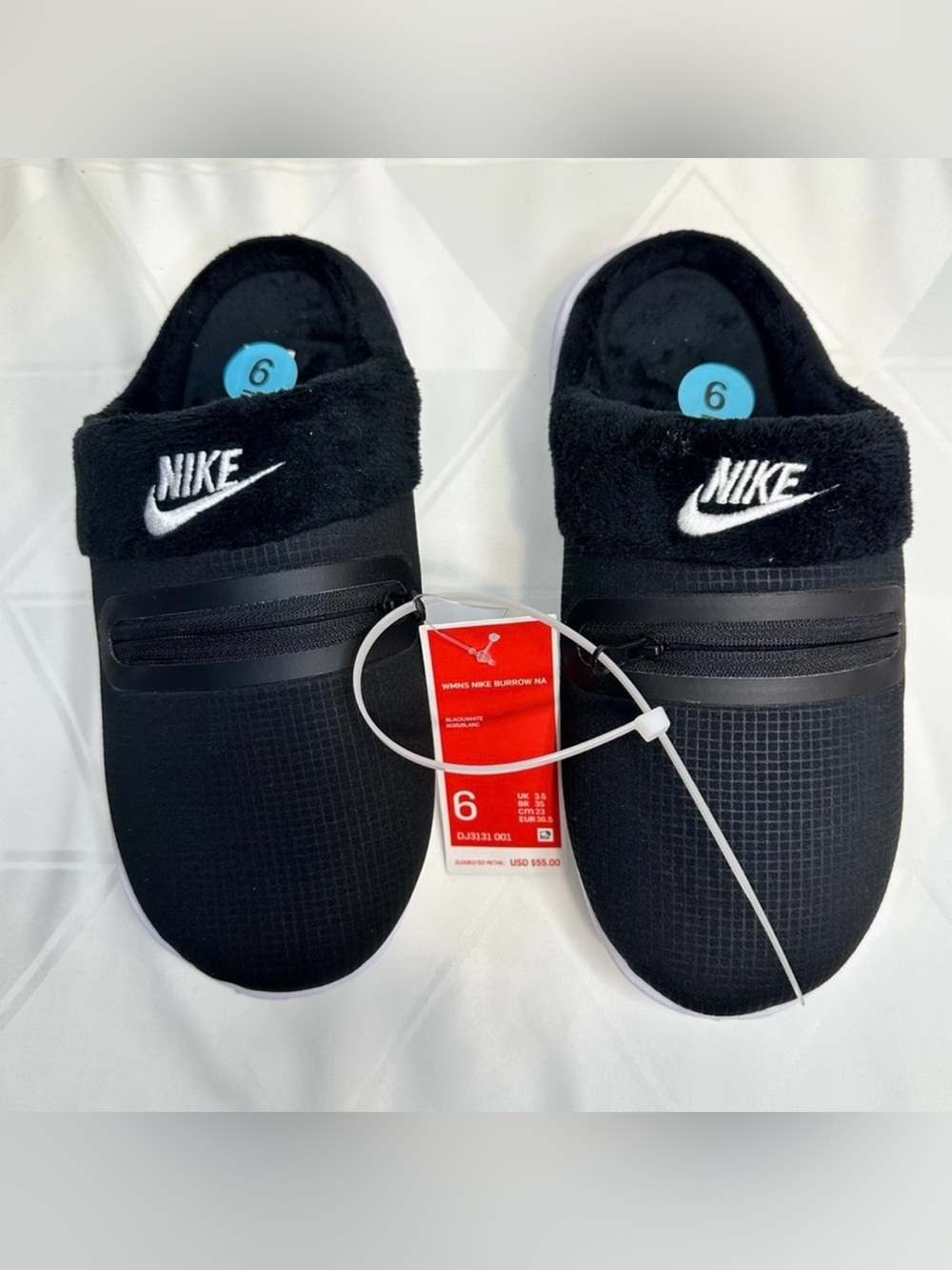 Nike Burrow Women's Black & White Slip On Casual Slide Slippers DJ3131-001 Sz 6